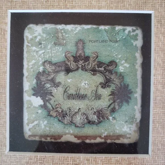 Vintage Sally Ray Cairns Publishing Framed Shadowbox Art Tile - Caribbean Sea - Picture 2 of 3